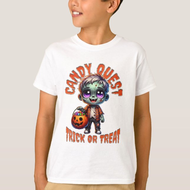 Camiseta Cute Halloween Zombie Kid Candy Quest T-Shirt (Anverso)