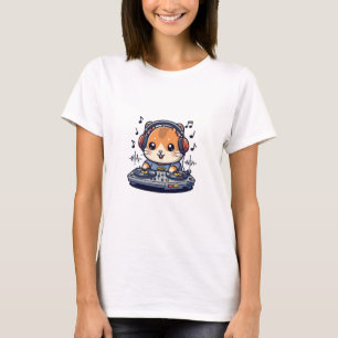 Camiseta Cute hámster de dibujos animados DJ mezclando músi