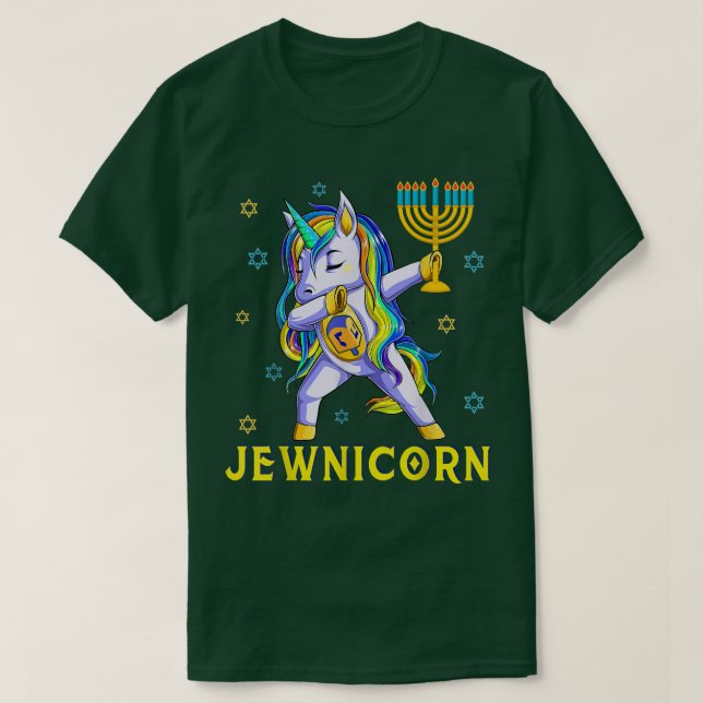 Camiseta Cute Hanukkah Unicorn Dabbing Menorah Je (Diseño del anverso)