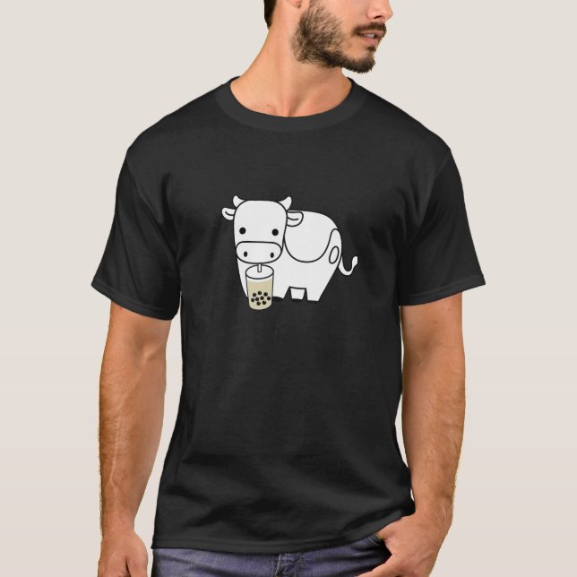 Camiseta Cute Happy Cow Beber Boba Té de leche de burbuja (Anverso)
