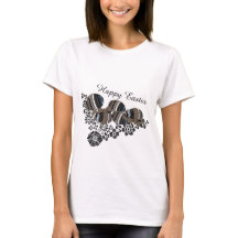 Cute Happy Easter Eggs Black Floral Motif Trendy