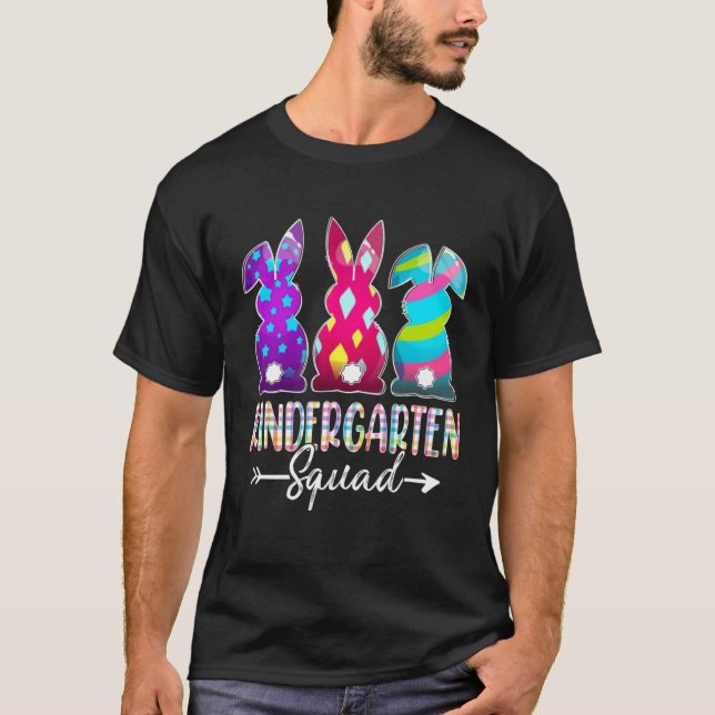 Camiseta Cute Happy Easter Kindergarten Squad Three Bunny E (Anverso)