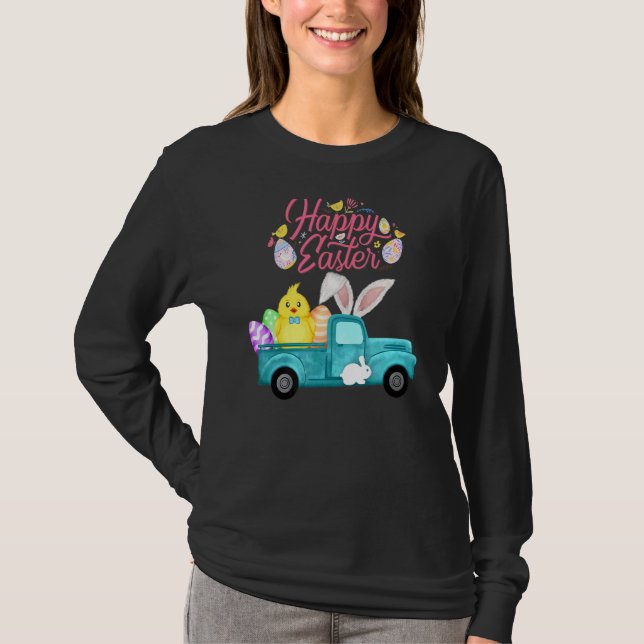 Camiseta Cute Happy Easter Pick Up Bunny Chick Eggs 1 (Anverso)