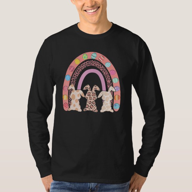 Camiseta Cute Happy Easter Rainbow Leopard Easter Bunny Rab (Anverso)