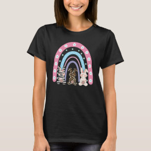 Camiseta Cute Happy Easter Rainbow Leopard Easter Bunny Rab