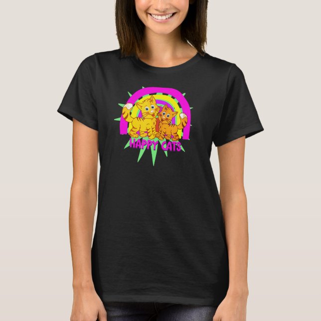 Camiseta Cute HAPPY GATOS Gatitos Arcoiris (Anverso)