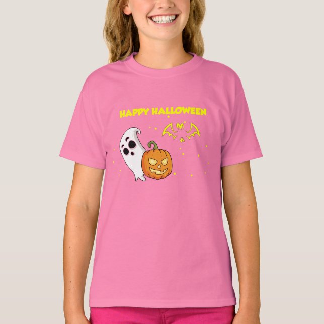 Camiseta Cute Happy Halloween calabaza fantasma asusta (Anverso)