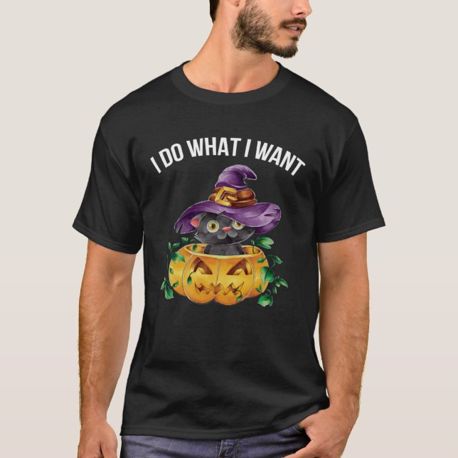 Camiseta Cute Happy Halloween Kitten Cat I Do What I Want (Anverso)