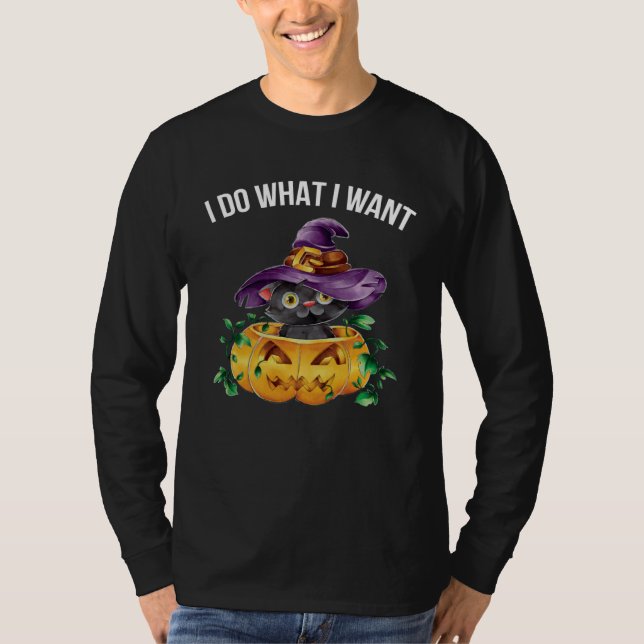 Camiseta Cute Happy Halloween Kitten Cat I Do What I Want (Anverso)