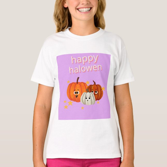 Camiseta Cute Happy Halloween Pumpkin Faces T-Shirt (Anverso)