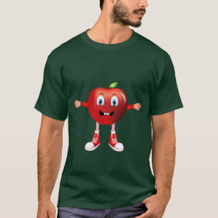 Camiseta Cute Happy Red Apple Cartoon Character for Kids