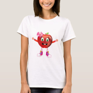 Camiseta Cute Happy Red Apple Girl Cartoon Shirt