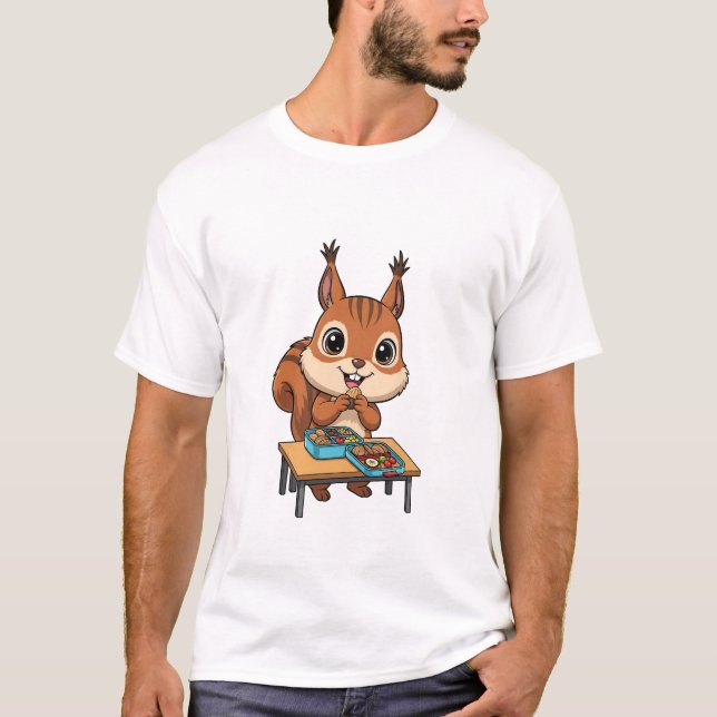 Camiseta Cute Happy Squirrel Eating Lunch From Bento Boxes (Anverso)