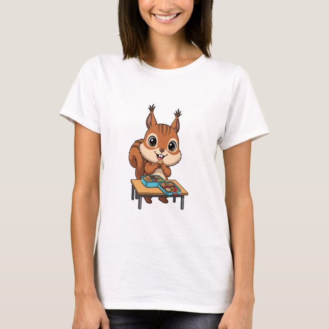 Camiseta Cute Happy Squirrel Eating Lunch From Bento Boxes (Anverso)