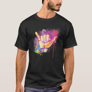 Camiseta Cute hawaiano Shaka Rótulo colorido clásico retro 