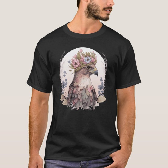 Camiseta Cute Hawk Bird Of Prey Flower Crown Floral Bird Wa (Anverso)