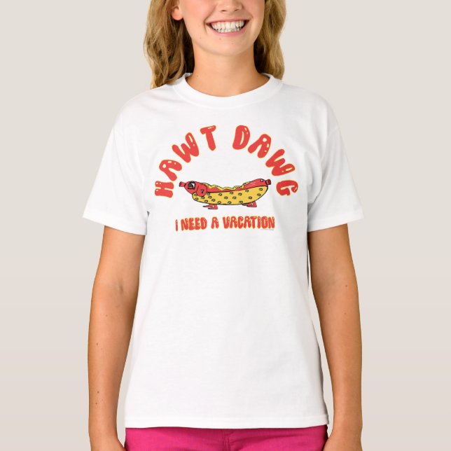 Camiseta  Cute Hawt Dawg I Need a Vacation Retro Cartoon Ho (Anverso)