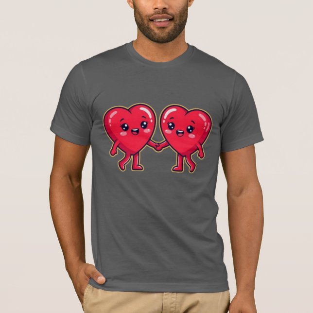 Camiseta Cute Heart Characters Holding Hands (Anverso)