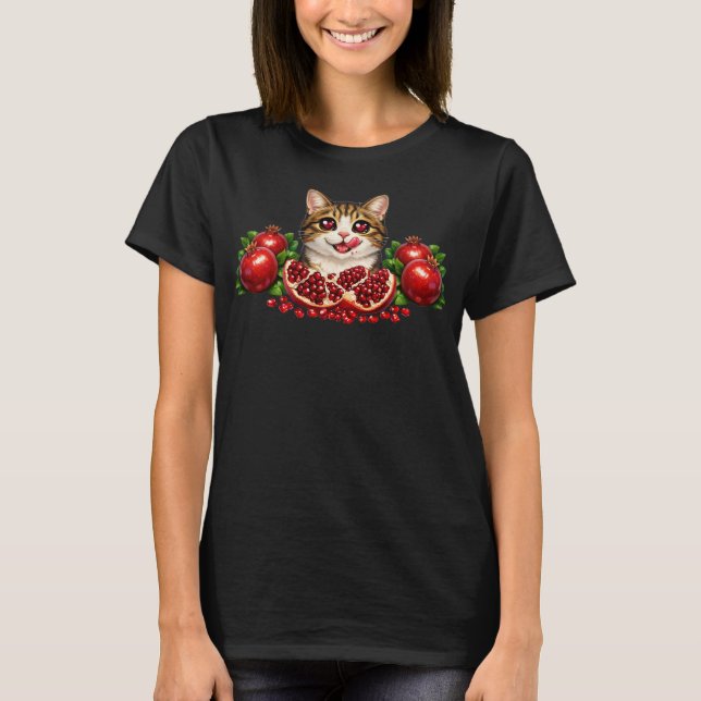 Camiseta Cute Heart-Eyed Cat with Pomegranates  (Anverso)