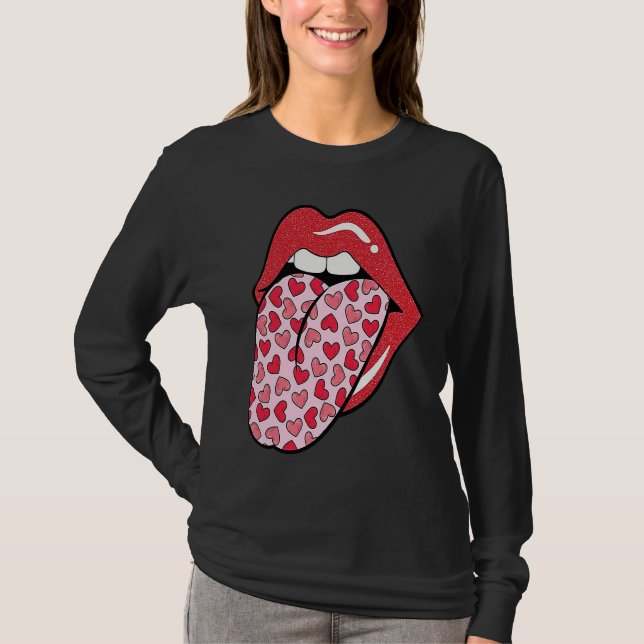 Camiseta Cute Heart Lips Tongue Retro Valentines Day Matchi (Anverso)