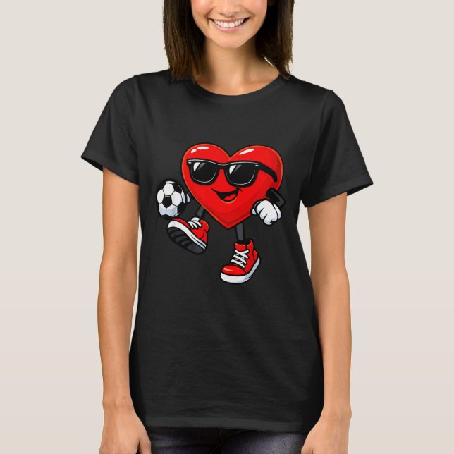 Camiseta Cute Heart Playing Soccer Valentines Day Soccer Bo (Anverso)