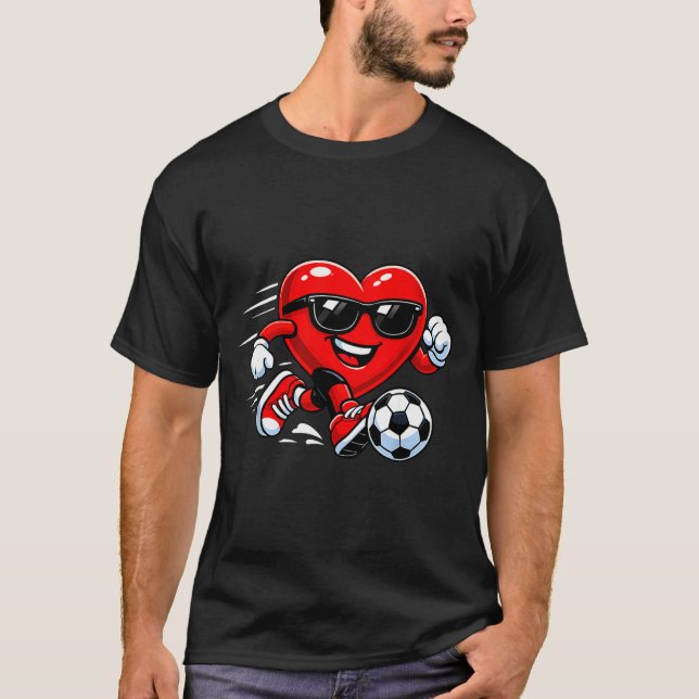 Camiseta Cute Heart Playing Soccer Valentines Day Soccer Bo (Anverso)