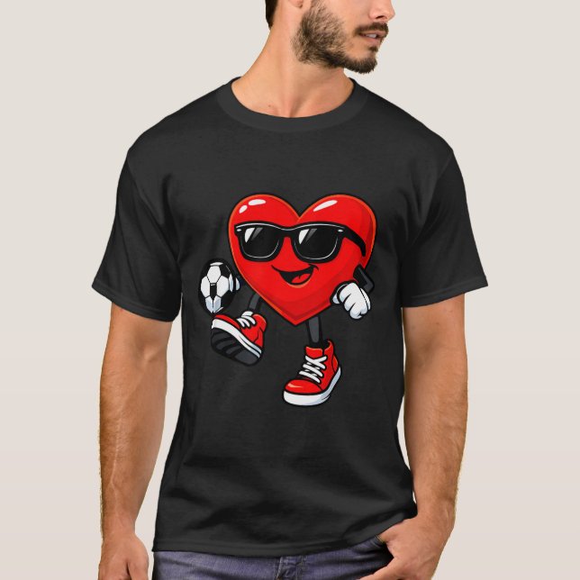Camiseta Cute Heart Playing Soccer Valentines Day Soccer Bo (Anverso)