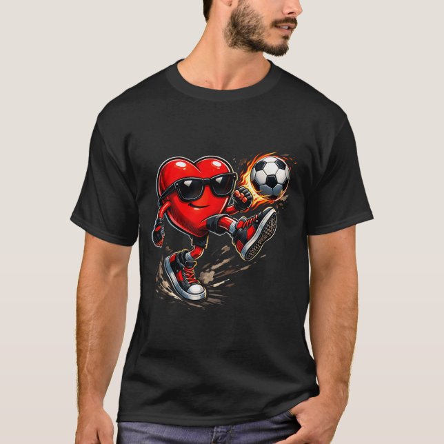 Camiseta Cute Heart Playing Soccer Valentines Day Soccer Bo (Anverso)