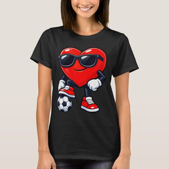Camiseta Cute Heart Playing Soccer Valentines Day Soccer Bo (Anverso)