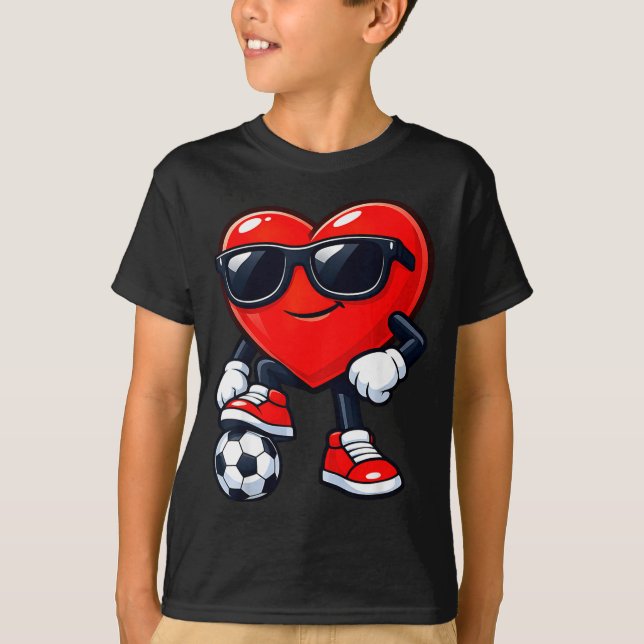 Camiseta Cute Heart Playing Soccer Valentines Day Soccer Bo (Anverso)
