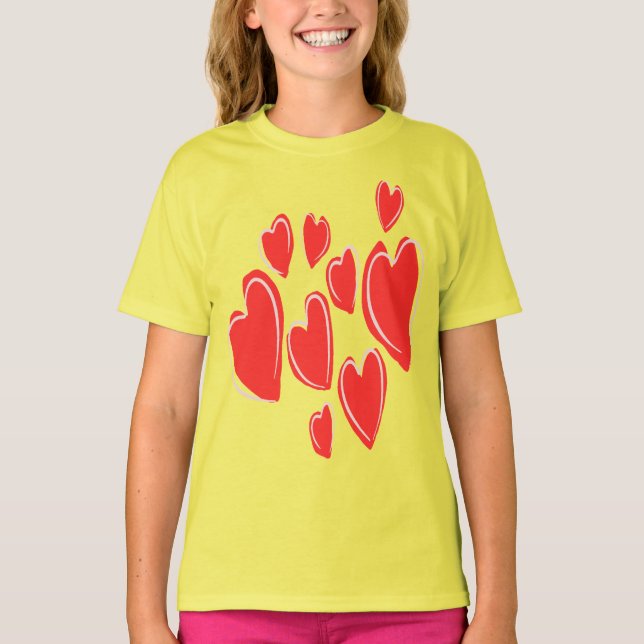 Camiseta Cute Hearts Hand Drawn Deep Red Romantic Doodle (Anverso)