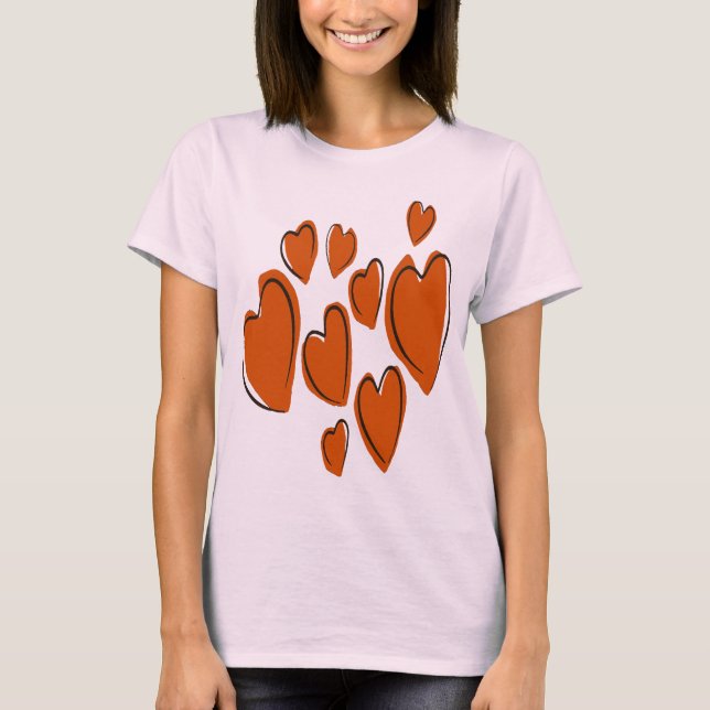 Camiseta Cute Hearts Hand Drawn Orange Romantic Doodle (Anverso)