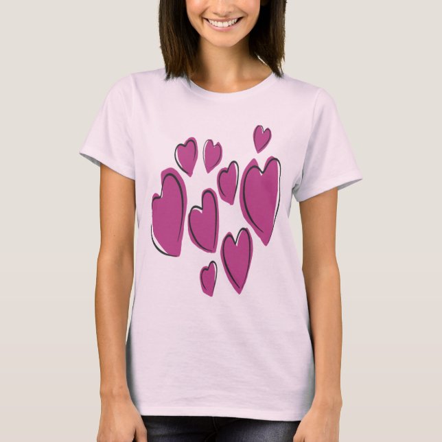 Camiseta Cute Hearts Hand Drawn Pink Romantic Doodle (Anverso)