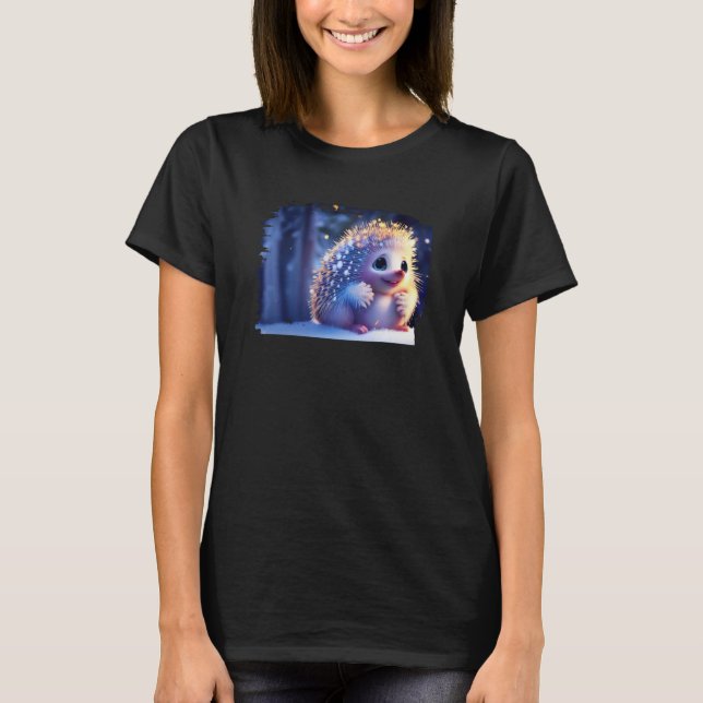 Camiseta Cute Hedgehog Animated Winter Snow Animal (Anverso)