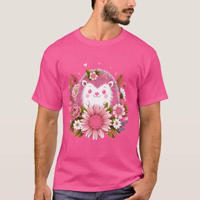 Camiseta Cute Hedgehog Con Flores Shirt Funny Hedgehog (Anverso)