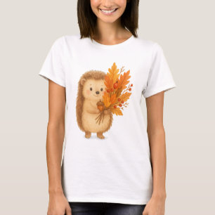 Camiseta Cute Hedgehog Holding Autumn Leaves Cosy Fall