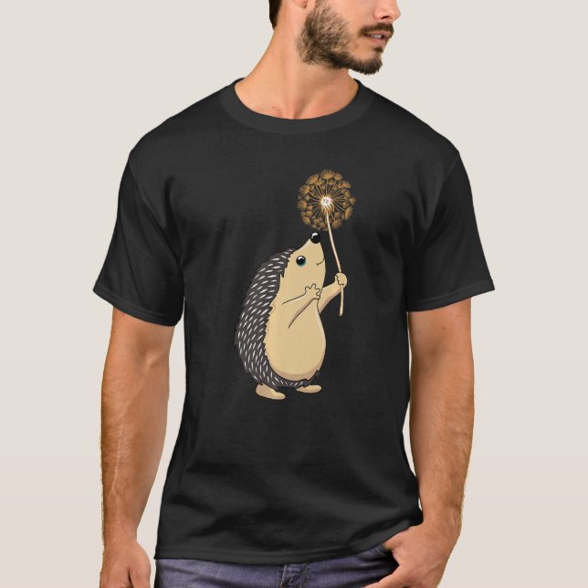 Camiseta Cute Hedgehog Sujetando Una Flor De Dandelion (Anverso)