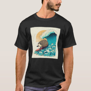 Camiseta Cute Hedgehog Surfing Ilustracion Sea Great Wave