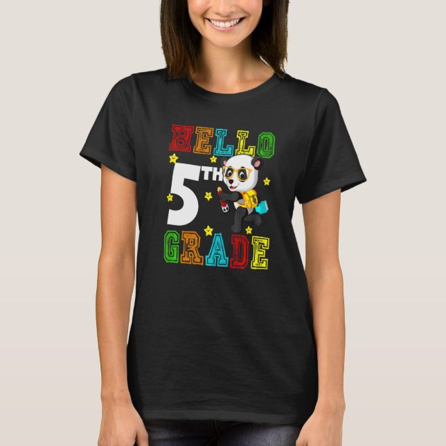 Camiseta Cute Hello Fifth Grade Teacher Student Panda Back  (Anverso)