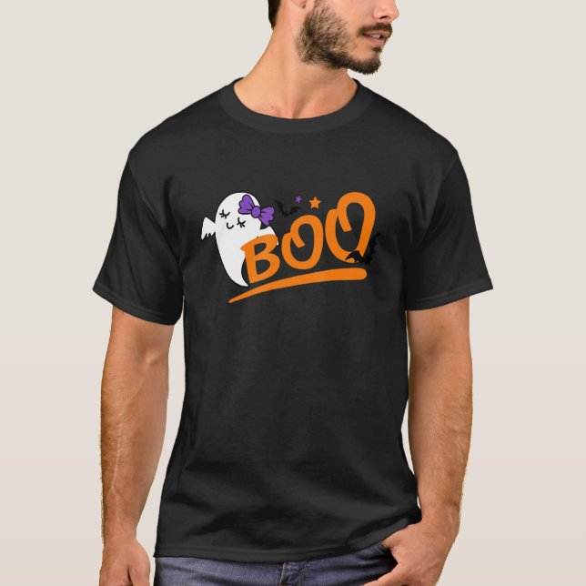 Camiseta Cute Hey Boo Ghost Chicas Niños Feliz Halloween Pa (Anverso)
