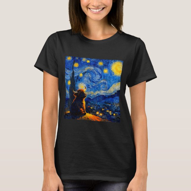 Camiseta Cute Highland Baby Cow Graphic Van Gogh Style Star (Anverso)