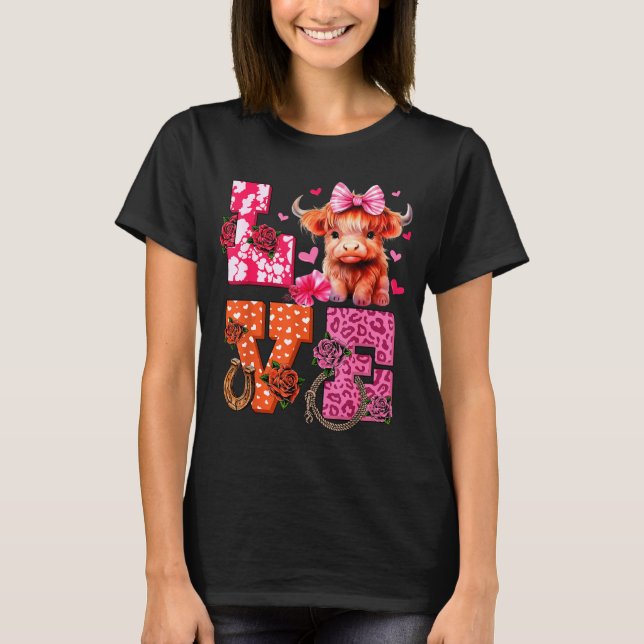 Camiseta Cute Highland Cow And Nk Heart Valentines Day Love (Anverso)