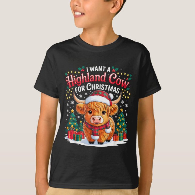 Camiseta Cute Highland Cow Christmas Funny Santa Lights Hol (Anverso)