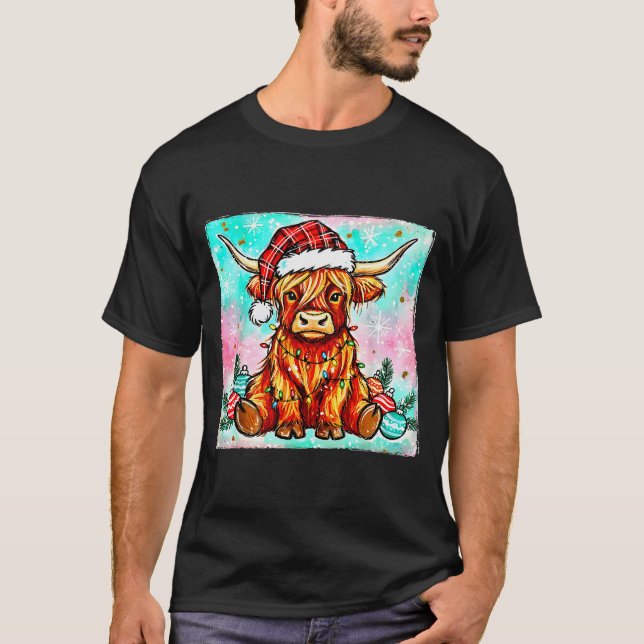 Camiseta Cute Highland Cow Christmas Lights Merry Xmas Cows (Anverso)