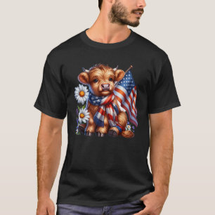 Camiseta Cute Highland Cow Florals 4 de julio Pat Bandera d