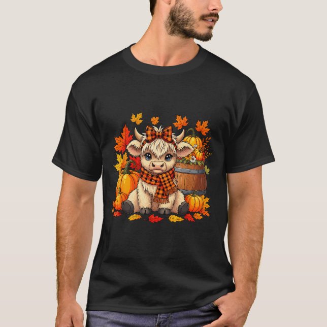 Camiseta Cute Highland Cow In Plaid F Autumn Fall Season Ar (Anverso)