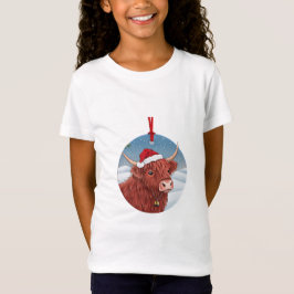 Camiseta Cute Highland Cow Kids Christmas Shirt | Santa Hat