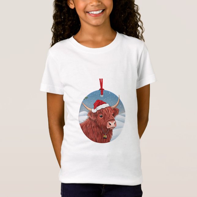 Camiseta Cute Highland Cow Kids Christmas Shirt | Santa Hat (Anverso)