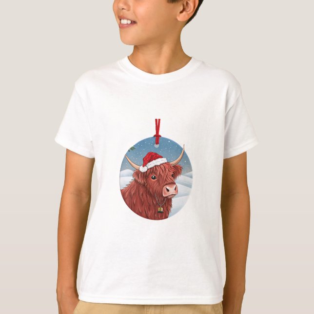Camiseta Cute Highland Cow Kids Christmas Shirt | Santa Hat (Anverso)