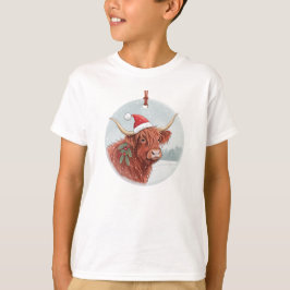 Camiseta Cute Highland Cow Kids Christmas Shirt | Santa Hat